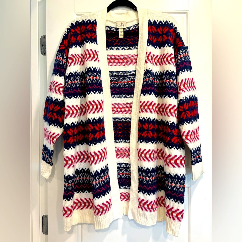 St Johns Bay Tribal Print Open Front‎ Cardigan Womens XXL Petite Cozy Sweater